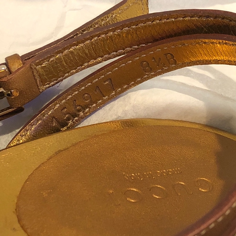 NIB Gucci Bronze Metallic Braided Stacked Heel 8.5 - Picture 5 of 8